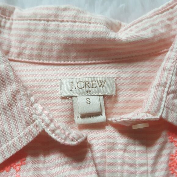 J Crew button down Striped Peach Embroidered shirt Size Small - Picture 3 of 5